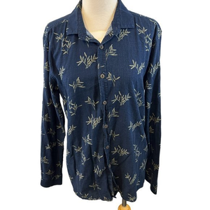 LC WAIKIKI Blue Green Palm Motif Long Sleeve Button Down‎ Shirt (M)